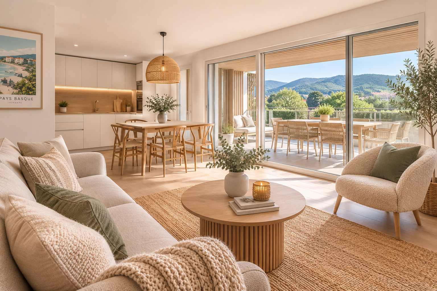 Dans les hauteurs de la Plage d´ Hendaye et dans une petite copropriété intimiste et neuve, découvrez cet appartement T4 alliant confort et design.